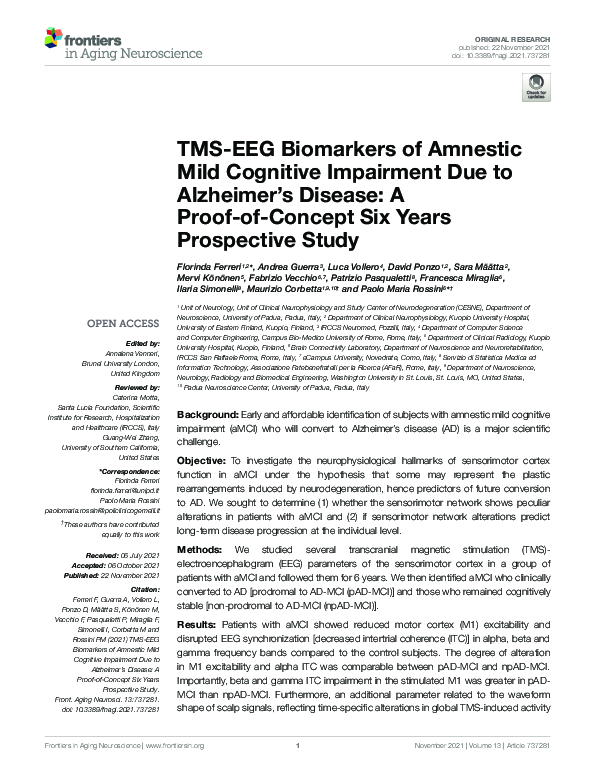 (PDF) TMS-EEG Biomarkers of Amnestic Mild Cognitive Impairment Due to ...