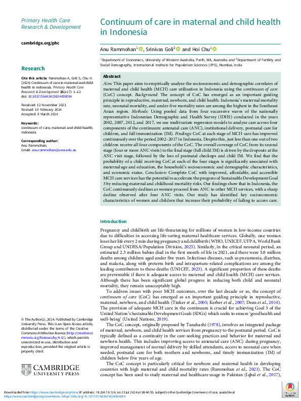 (PDF) Continuum of care in maternal and child health in Indonesia