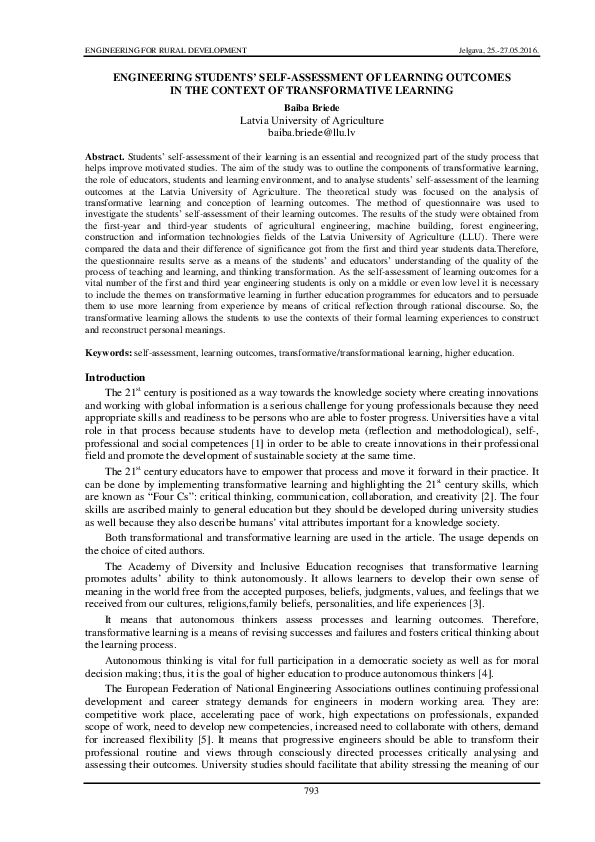 (PDF) Engineering Students’ Self-Assessment of Learning Outcomes in the ...