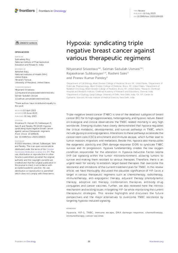 (PDF) Hypoxia: syndicating triple negative breast cancer against ...