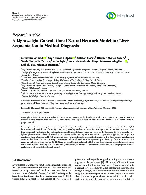 (PDF) A Lightweight Convolutional Neural Network Model for Liver ...