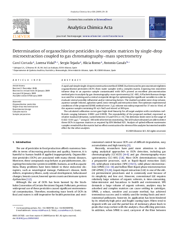 (PDF) Determination of organochlorine pesticides in complex matrices by ...