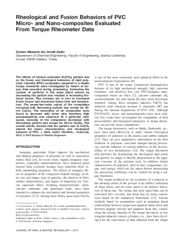 (PDF) Rheological and fusion behaviors of PVC micro‐ and nano ...