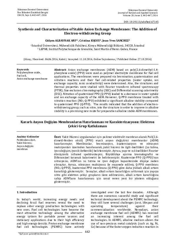 (PDF) Synthesis and Characterization of Stable Anion Exchange Membranes ...