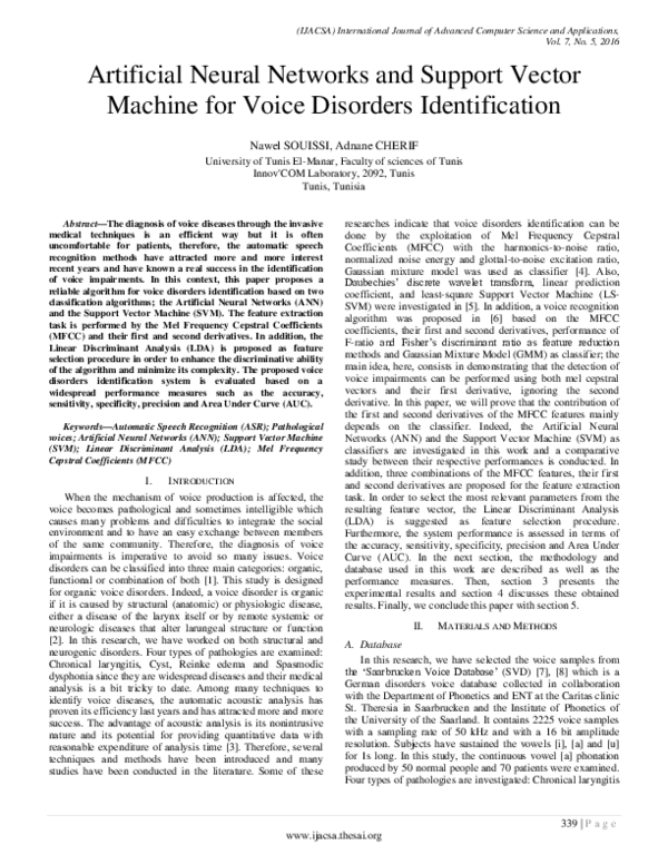 (PDF) Artificial Neural Networks and Support Vector Machine for Voice ...