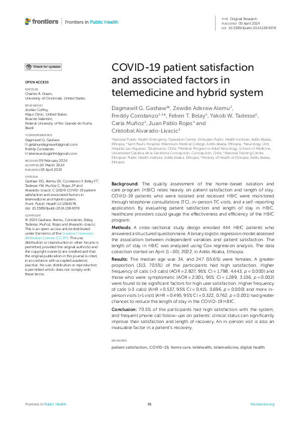 (PDF) COVID-19 patient satisfaction and associated factors in ...