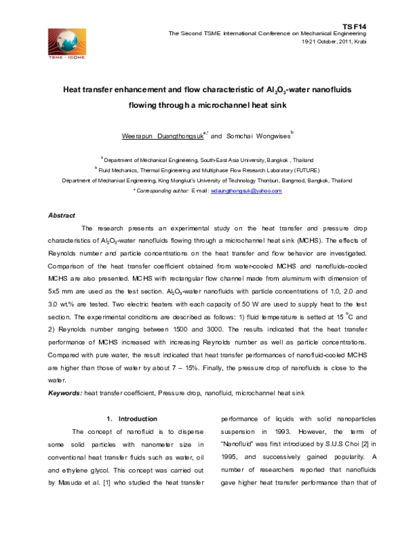 (PDF) Heat transfer enhancement and flow characteristic of Al 2 O 3 ...