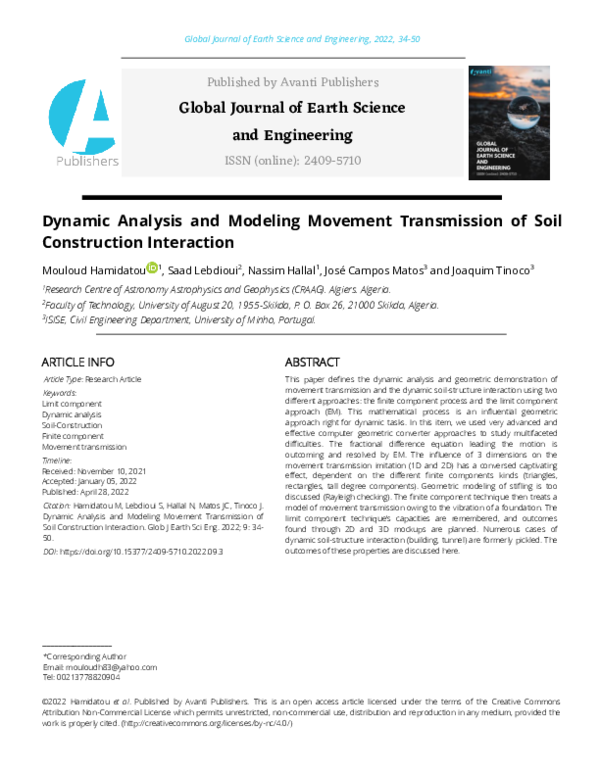 (PDF) Dynamic Analysis and Modeling Movement Transmission of Soil ...