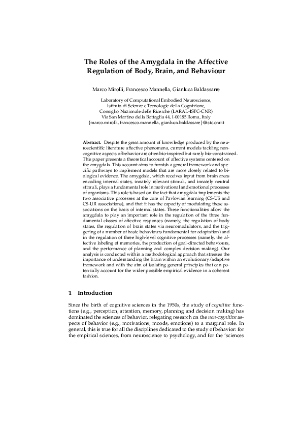 (PDF) The roles of the amygdala in the affective regulation of body ...