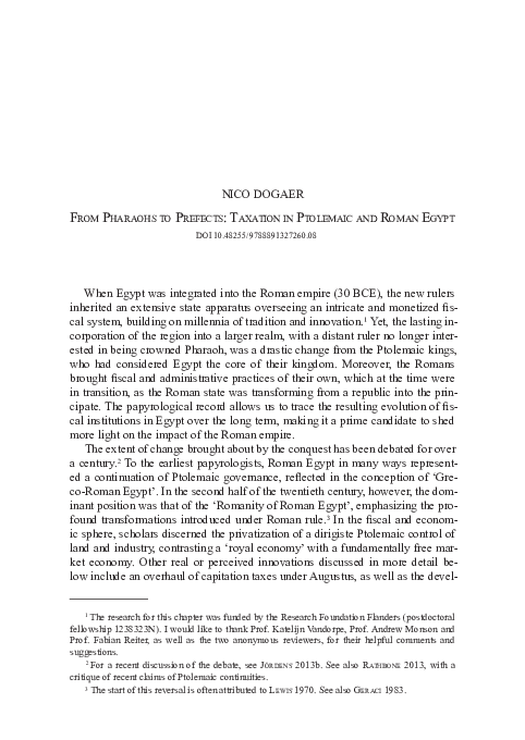 (PDF) From Pharaohs to Prefects: Taxation in Ptolemaic and Roman Egypt