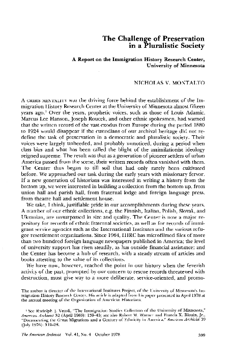 (PDF) The Challenge of Preservation in a Pluralistic Society