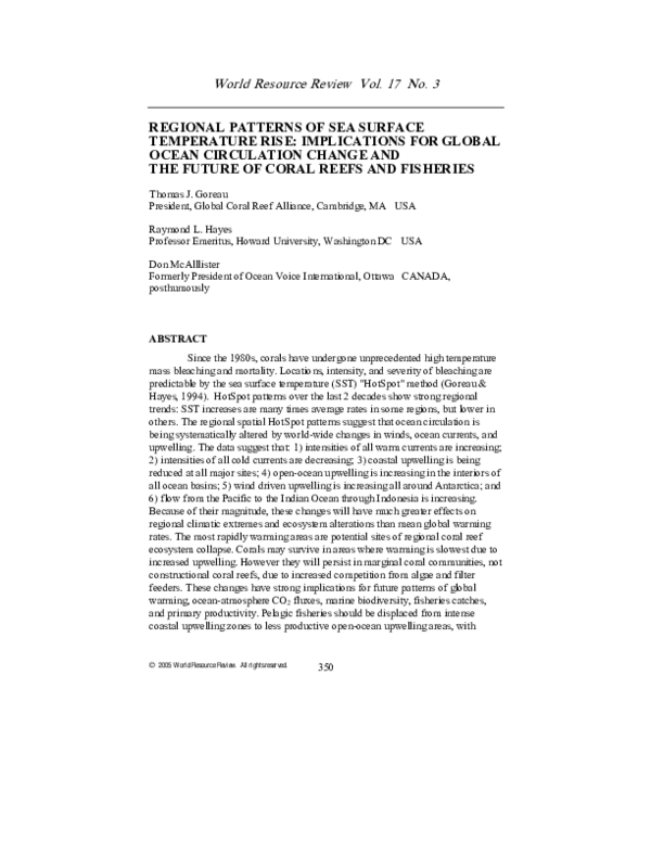 (PDF) Regional Patterns of Sea Surface Temperature Rise: Implications ...