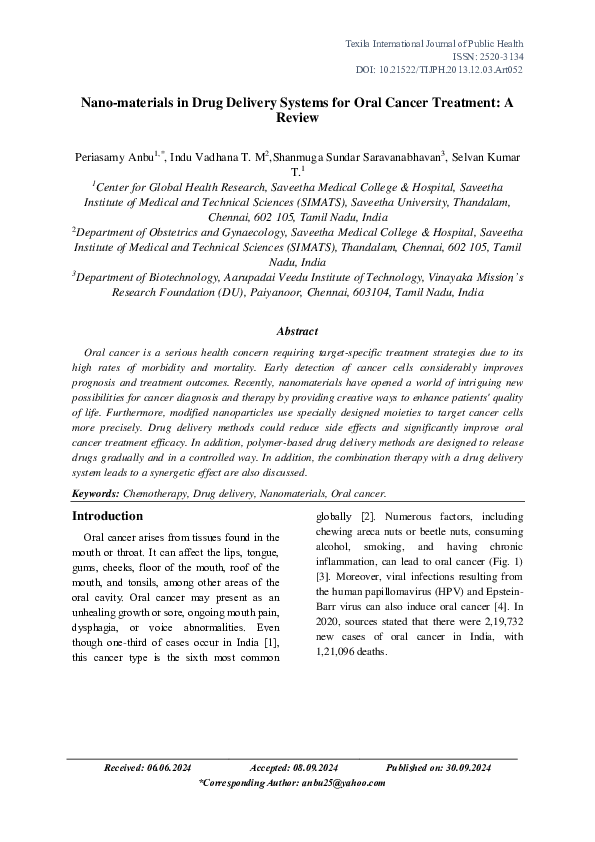 (PDF) Nano-materials in Drug Delivery Systems for Oral Cancer Treatment ...