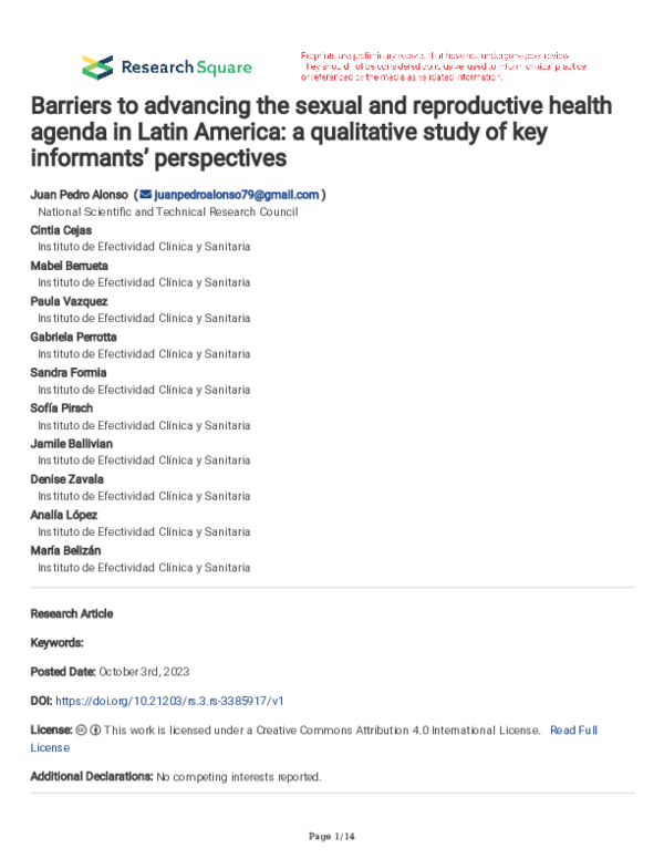 (PDF) Barriers to advancing the sexual and reproductive health agenda ...