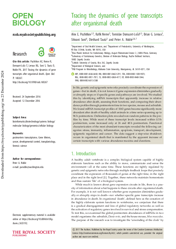 (PDF) Tracing the dynamics of gene transcripts after organismal death