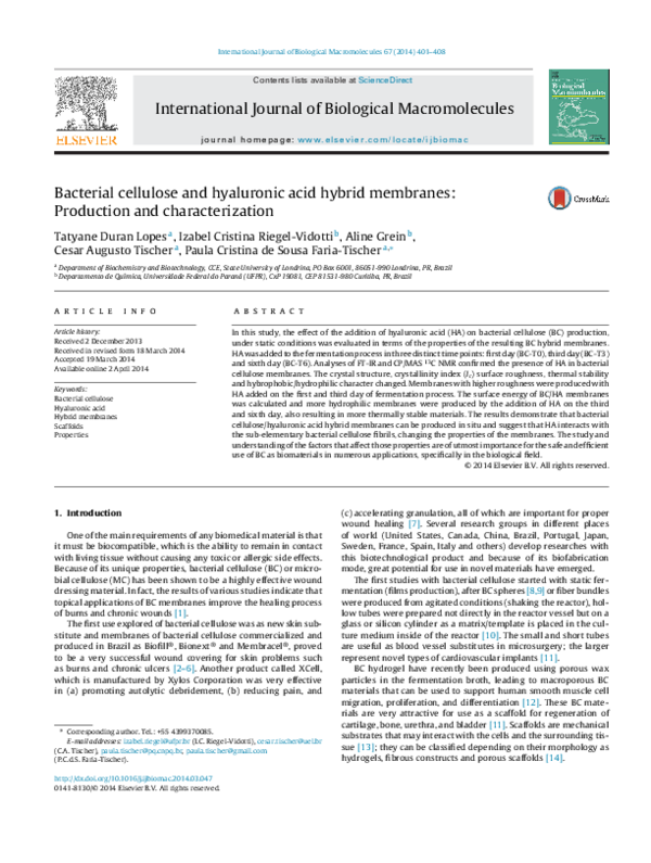 (PDF) Bacterial cellulose and hyaluronic acid hybrid membranes ...