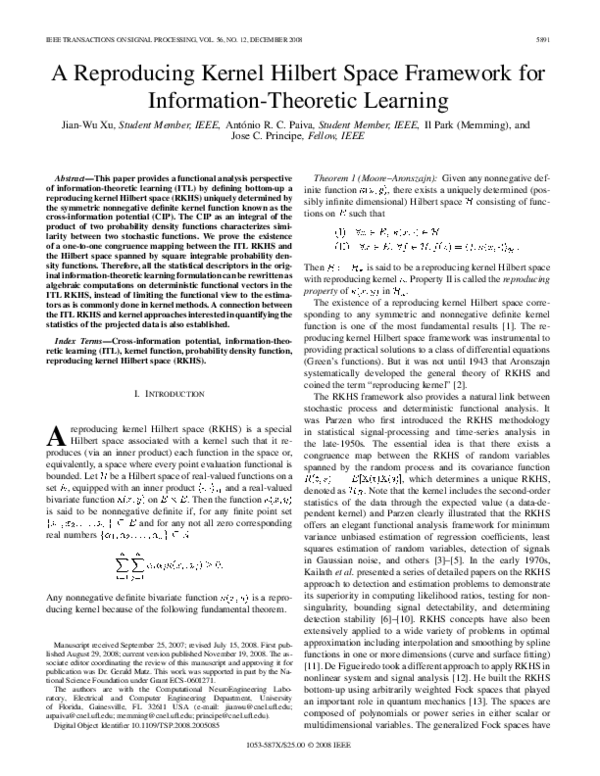 (PDF) A Reproducing Kernel Hilbert Space Framework for Information ...