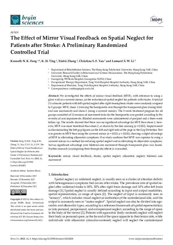 (PDF) The Effect of Mirror Visual Feedback on Spatial Neglect for ...