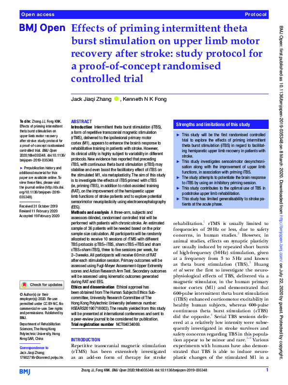 (PDF) Effects of priming intermittent theta burst stimulation on upper ...