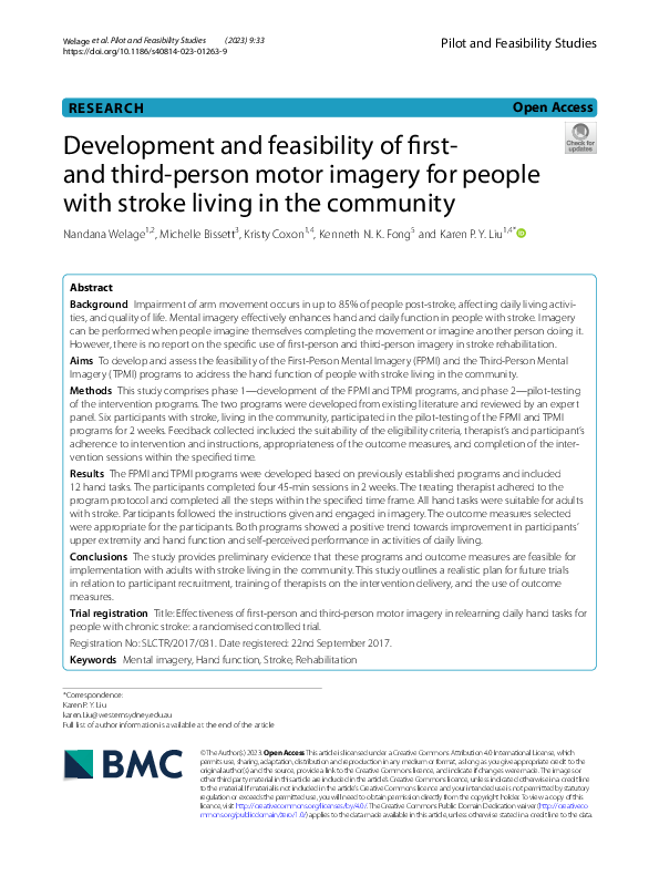 (PDF) Development and feasibility of first- and third-person motor ...