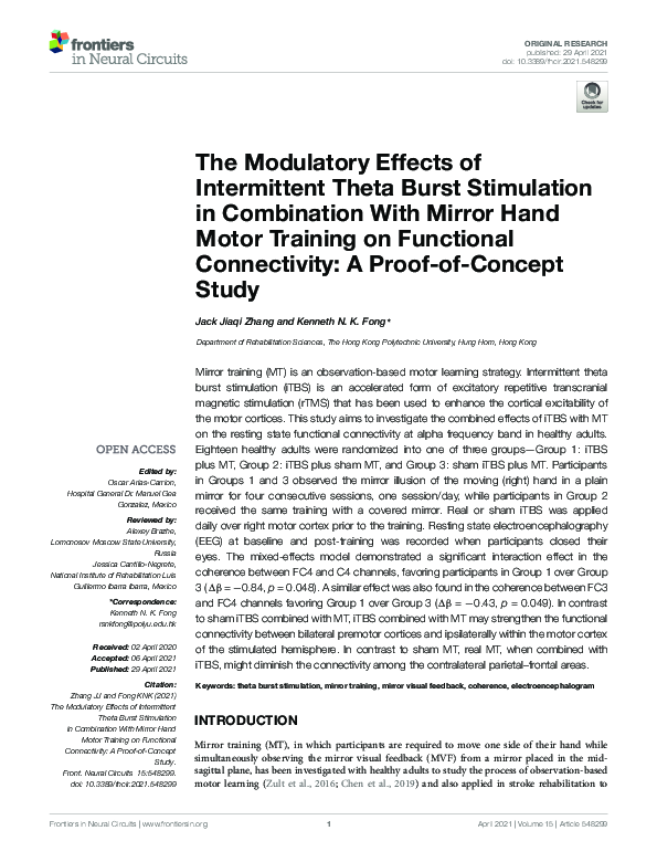 (PDF) The Modulatory Effects of Intermittent Theta Burst Stimulation in ...
