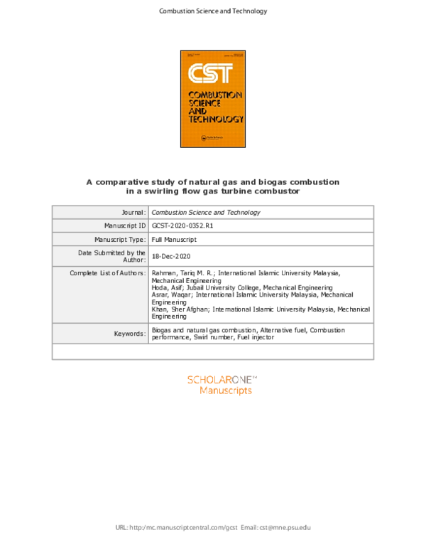 (PDF) A Comparative Study of Natural Gas and Biogas Combustion in A ...