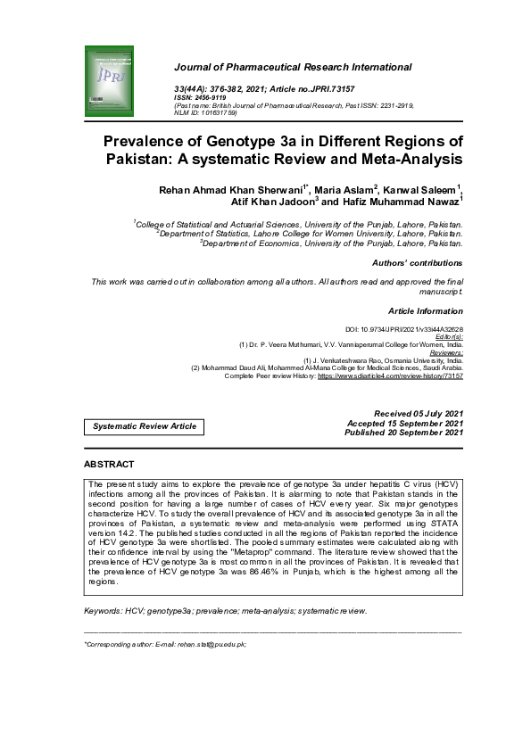 (PDF) Prevalence of Genotype 3a in Different Regions of Pakistan: A ...