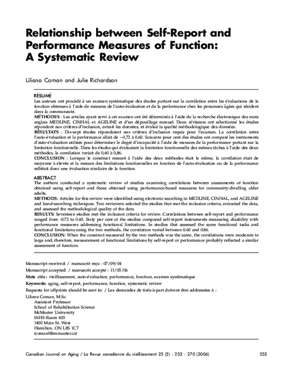 (PDF) Relationship between Self-Report and Performance Measures of ...
