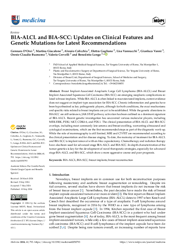 (PDF) BIA-ALCL and BIA-SCC: Updates on Clinical Features and Genetic ...