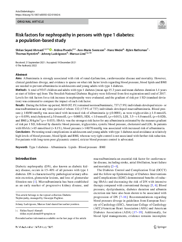 (PDF) Risk factors for nephropathy in persons with type 1 diabetes: a ...