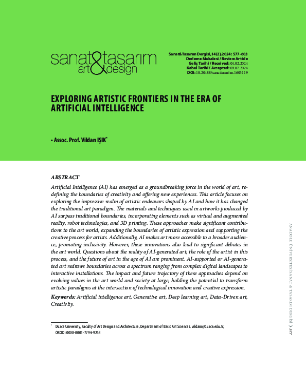 (PDF) Exploring artistic frontiers in the era of artificial intelligence