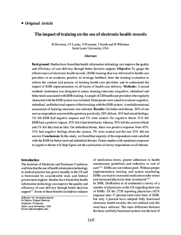 (PDF) The impact of training on the use of electronic health records