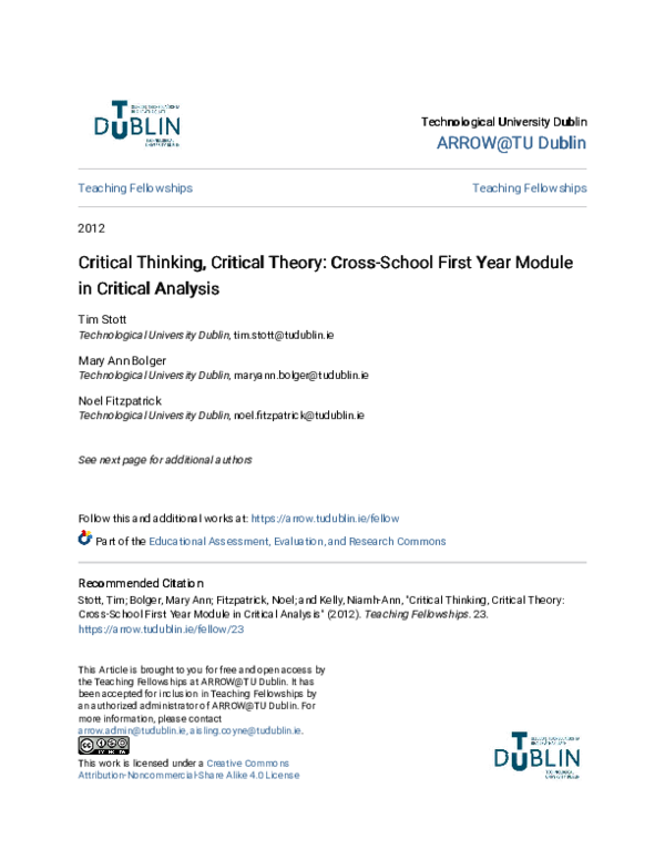 (PDF) Critical Thinking, Critical Theory: Cross-School First Year ...