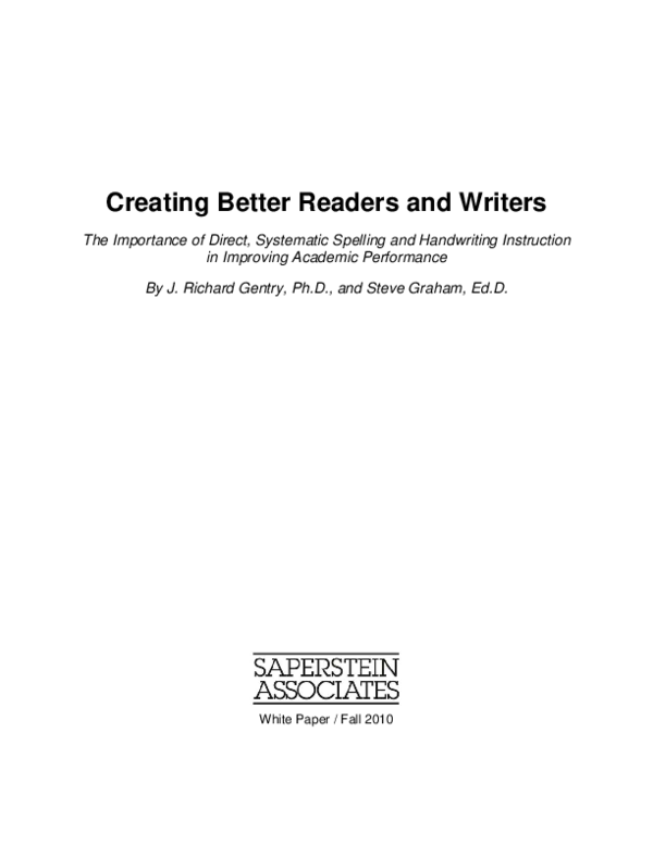 (PDF) Creating Better Readers and Writers The Importance of Direct ...