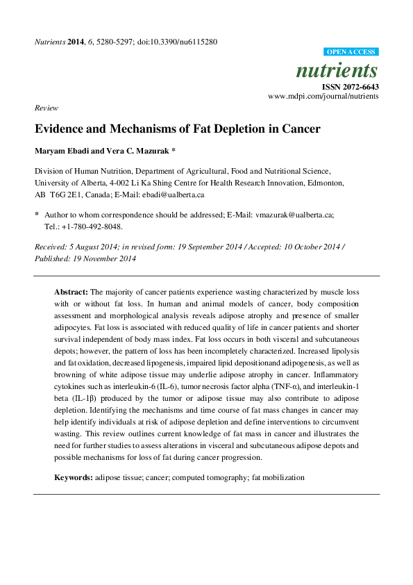(PDF) Review Evidence and Mechanisms of Fat Depletion in Cancer