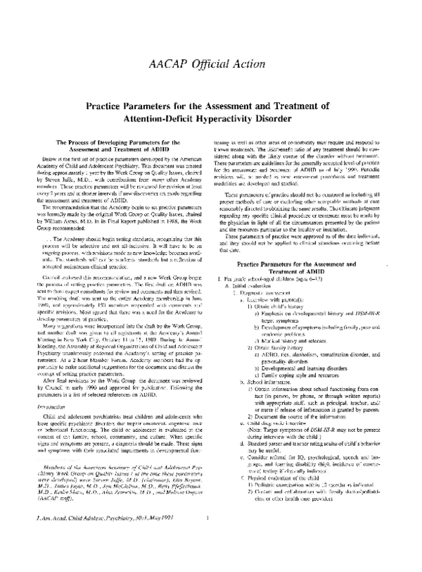 (PDF) AACAP OFFICIAL ACTION: Practice Parameters for the Psychiatric ...
