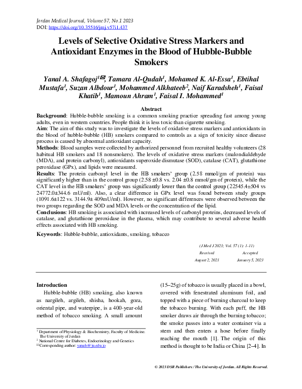 (PDF) Levels of selective oxidative stress markers and antioxidant ...