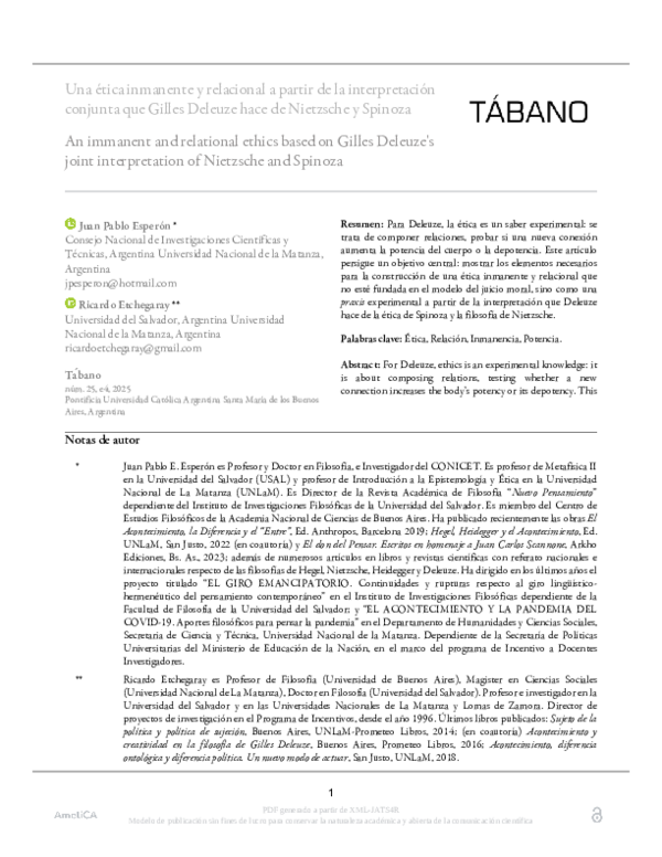 (PDF) [Esperón] [Etchegaray] Una ética inmanente y relacional a partir ...