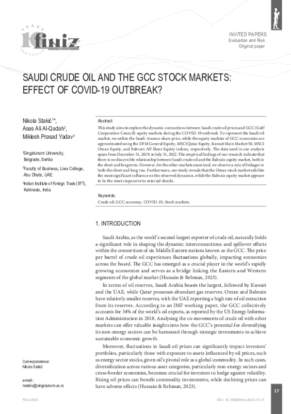 (PDF) Saudi crude oil and the gcc stock markets: effect of covid-19 ...