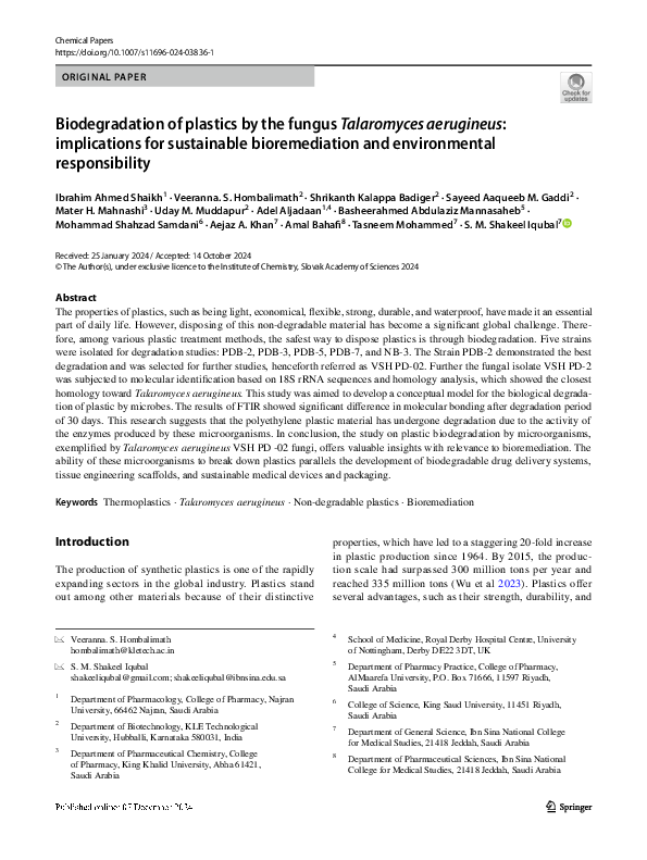(PDF) Biodegradation of plastics by the fungus Talaromyces aerugineus ...