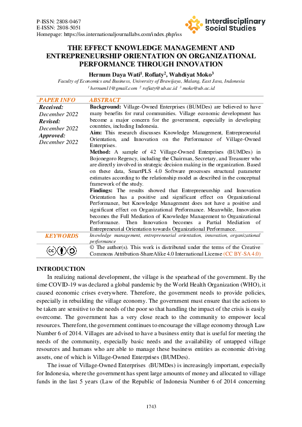 (PDF) The Effect Knowledge Management and Entrepreneurship Orientation ...