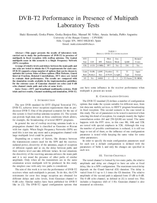 (PDF) DVB-T2 performance in presence of multipath laboratory tests