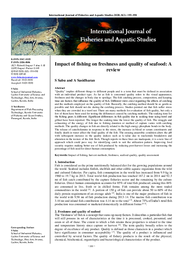 (PDF) Impact of fishing on freshness and quality of seafood: A review