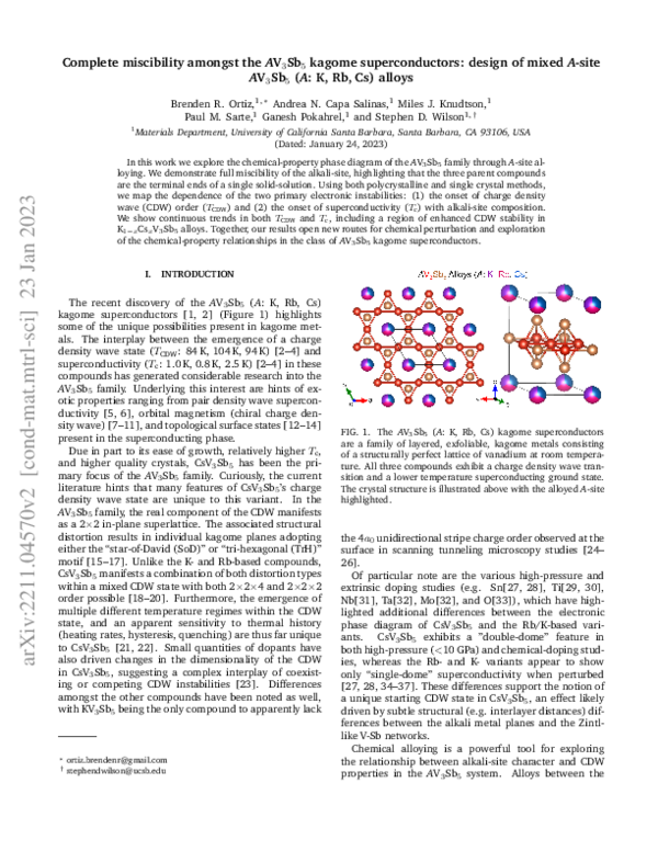 (PDF) Complete miscibility amongst the AV3Sb5 kagome superconductors ...