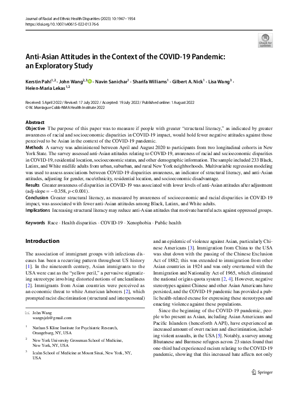 (PDF) Anti-Asian Attitudes in the Context of the COVID-19 Pandemic: an ...