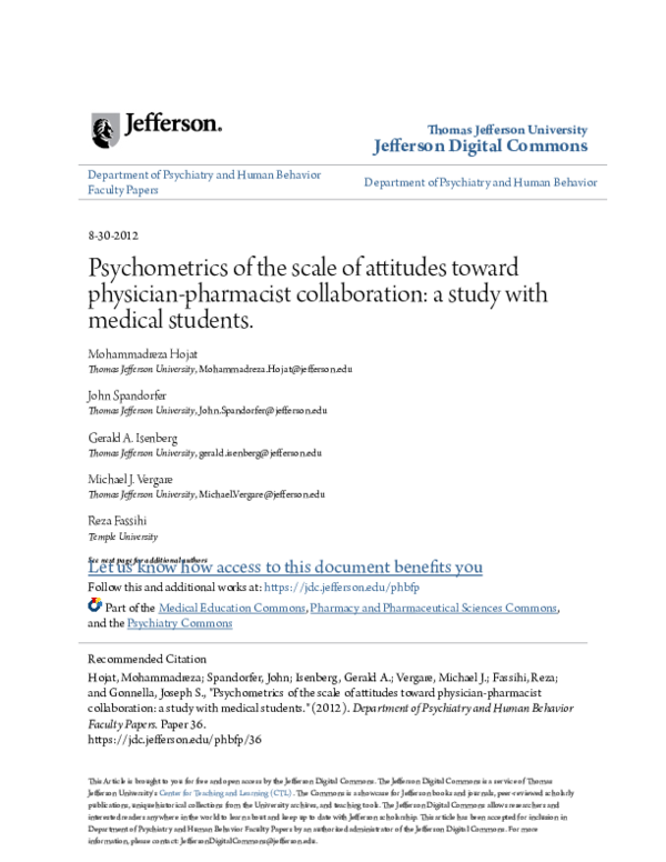 (PDF) Psychometrics of the scale of attitudes toward physician ...