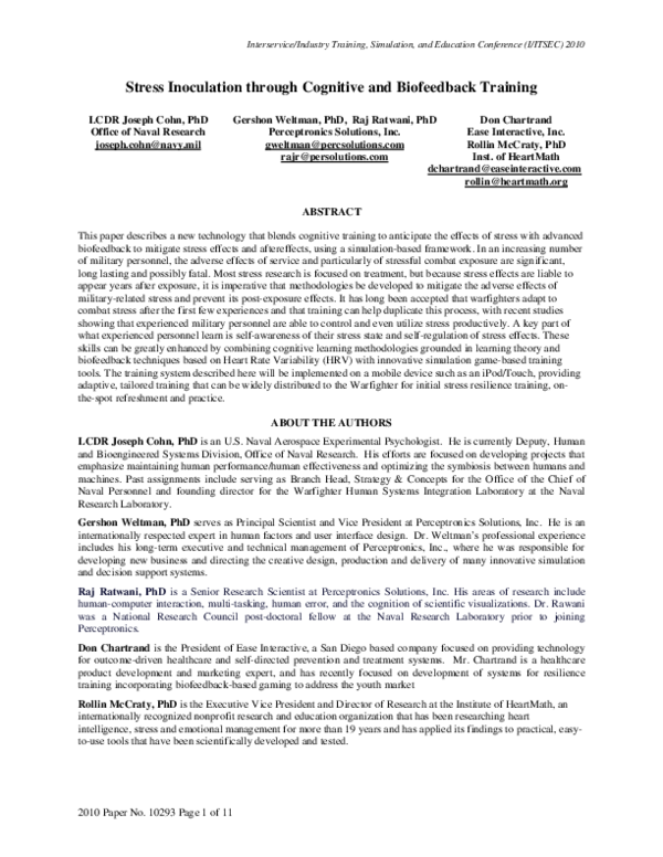 (PDF) Stress Inoculation through Cognitive and Biofeedback Training