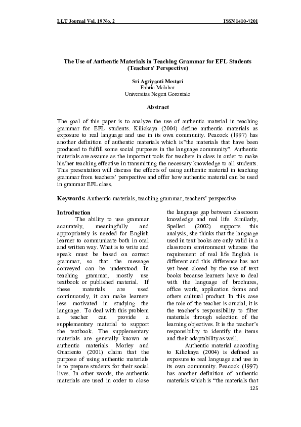 (PDF) The Use of Authentic Materials in Teaching Grammar for EFL ...