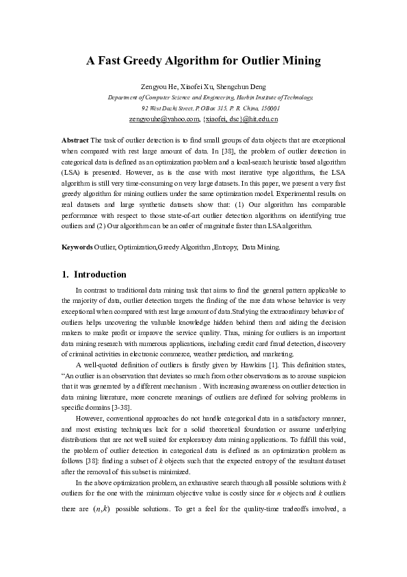 (PDF) A fast greedy algorithm for outlier mining