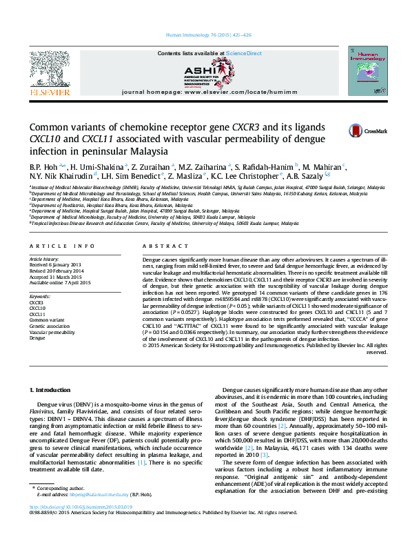 (PDF) Common variants of chemokine receptor gene CXCR3 and its ligands ...